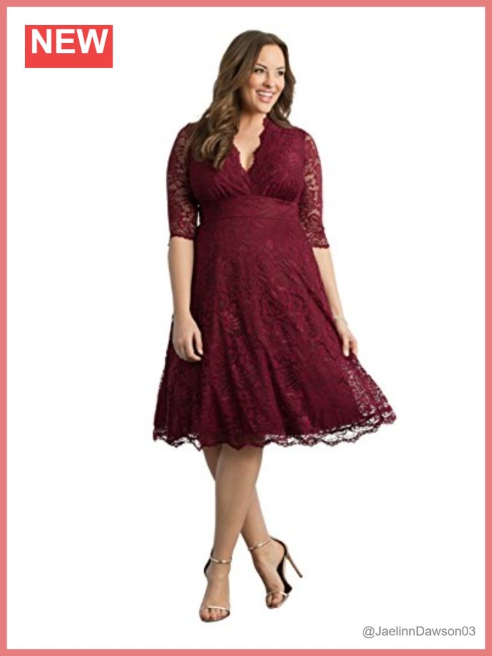 Plus Size Special Occasion Lace Cocktail Midi Dress A-Line Fit Flare